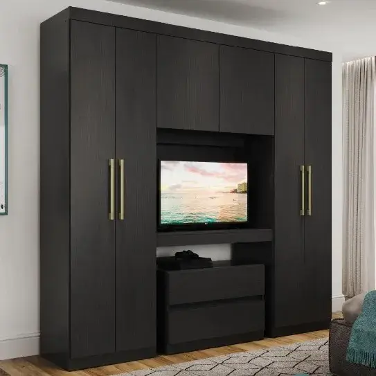 Modelo de Guarda Roupa Solteiro 6 Portas 2 Gavetas Porto Carraro Preto