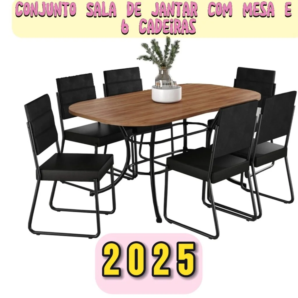 Conjunto Sala de Jantar com Mesa e 6 Cadeiras